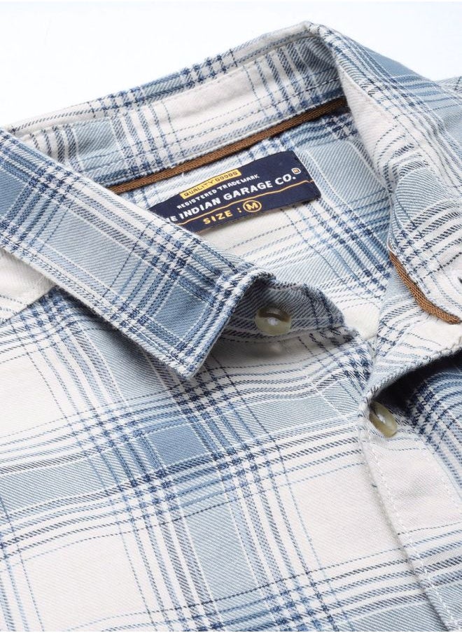 The Indian Garage Co Men Slim Fit Checkered Full Sleeves Spread Collar Casual Shirt  - Image 4