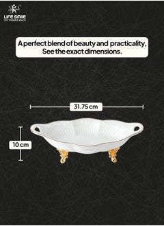 Life Smile LIFE SMILE Serving Bowl With Gold Stand  - Bone China Fruit Basket For Fruit Vegetable Storage Snack Nuts Cake Dessert  - Image 3