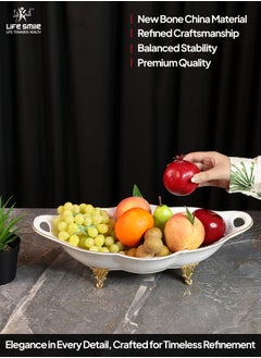 Life Smile LIFE SMILE Serving Bowl With Gold Stand  - Bone China Fruit Basket For Fruit Vegetable Storage Snack Nuts Cake Dessert  - Image 5
