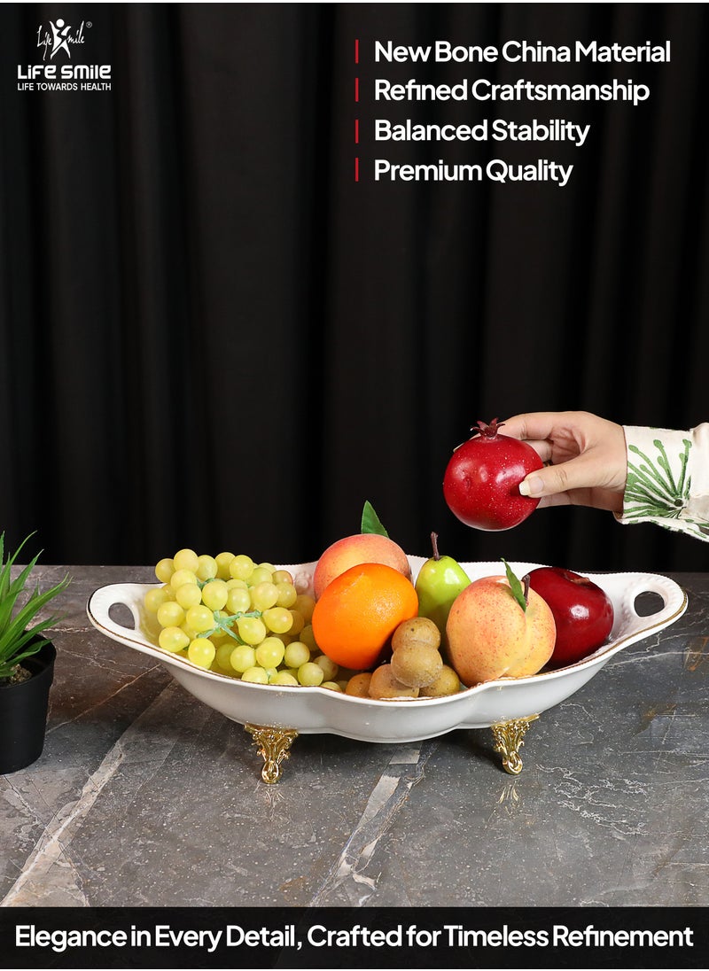 Life Smile LIFE SMILE Serving Bowl With Gold Stand  - Bone China Fruit Basket For Fruit Vegetable Storage Snack Nuts Cake Dessert  - Image 5