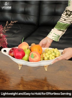 Life Smile LIFE SMILE Serving Bowl With Gold Stand  - Bone China Fruit Basket For Fruit Vegetable Storage Snack Nuts Cake Dessert  - Image 2