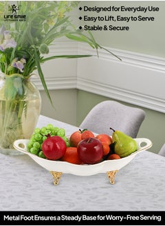 Life Smile LIFE SMILE Serving Bowl With Gold Stand  - Bone China Fruit Basket For Fruit Vegetable Storage Snack Nuts Cake Dessert  - Image 4