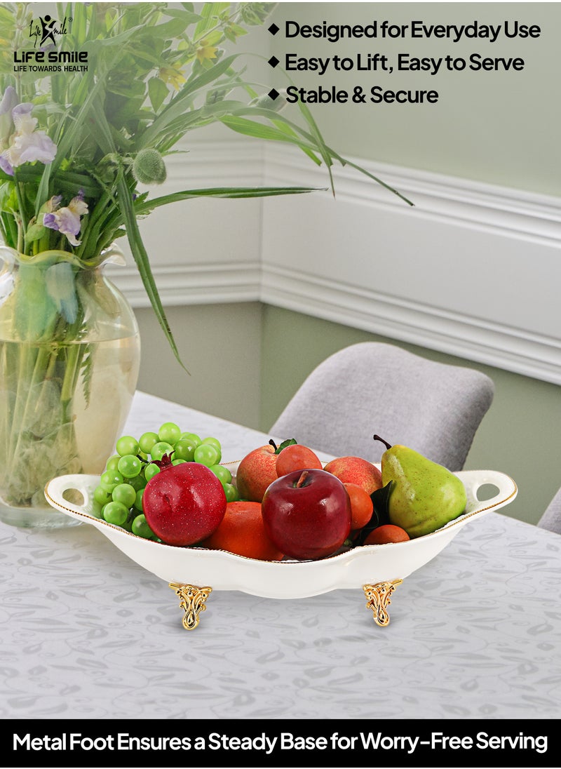 Life Smile LIFE SMILE Serving Bowl With Gold Stand  - Bone China Fruit Basket For Fruit Vegetable Storage Snack Nuts Cake Dessert  - Image 4