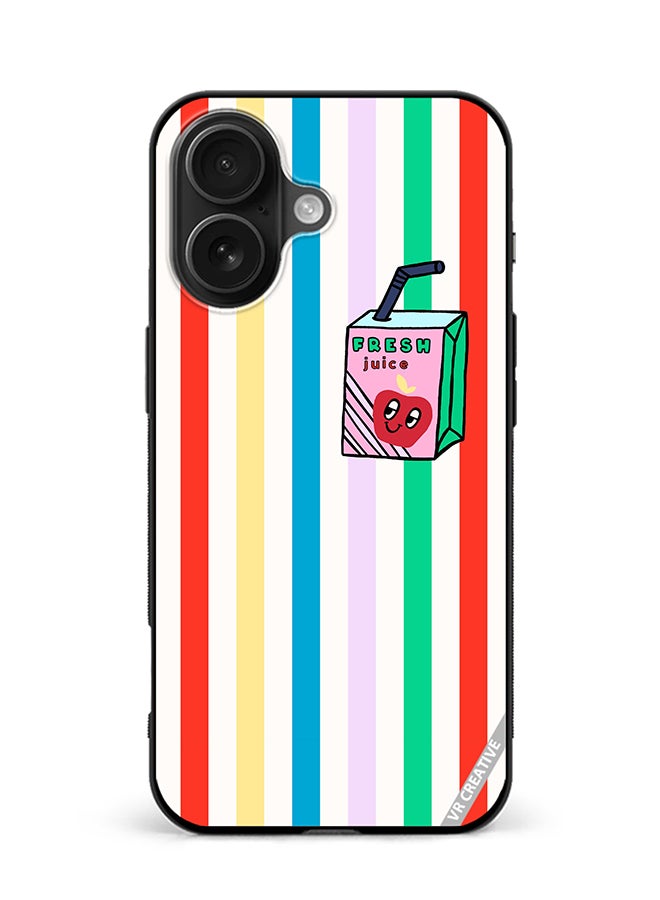 VR CREATIVE Protective Case Cover For Apple iPhone 16 Summer Stripe Fresh Juice Apple Fruit Design Multicolour