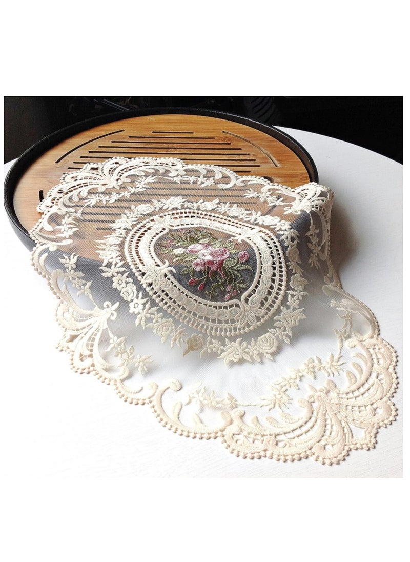 Generic Retro French Style Lace Placemats Fashionable Embroidered Cup Mat vase mat 12”x16”,Beige  - Image 1
