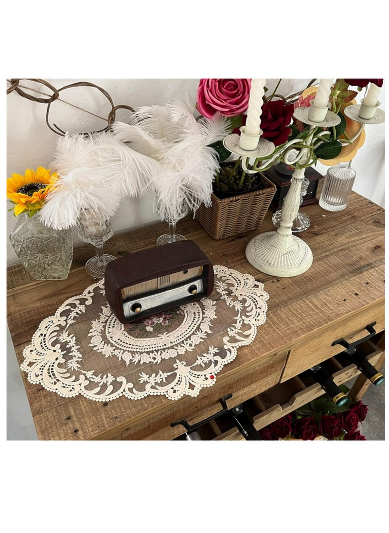 Generic Retro French Style Lace Placemats Fashionable Embroidered Cup Mat vase mat 12”x16”,Beige  - Image 2