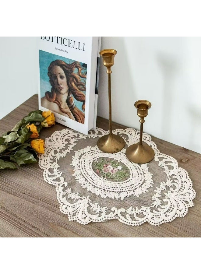 Retro French Style Lace Placemats Fashionable Embroidered Cup Mat vase mat 12”x16”,Beige - Image 2