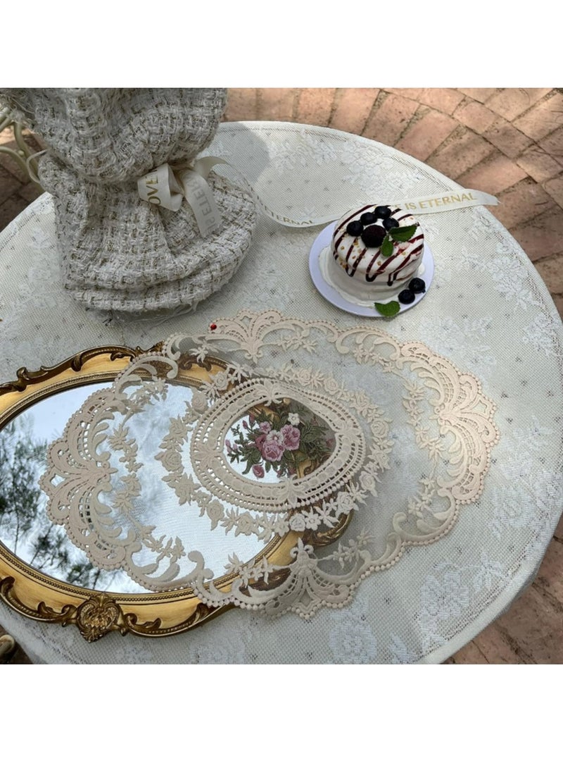 Retro French Style Lace Placemats Fashionable Embroidered Cup Mat vase mat 12”x16”,Beige - Image 4
