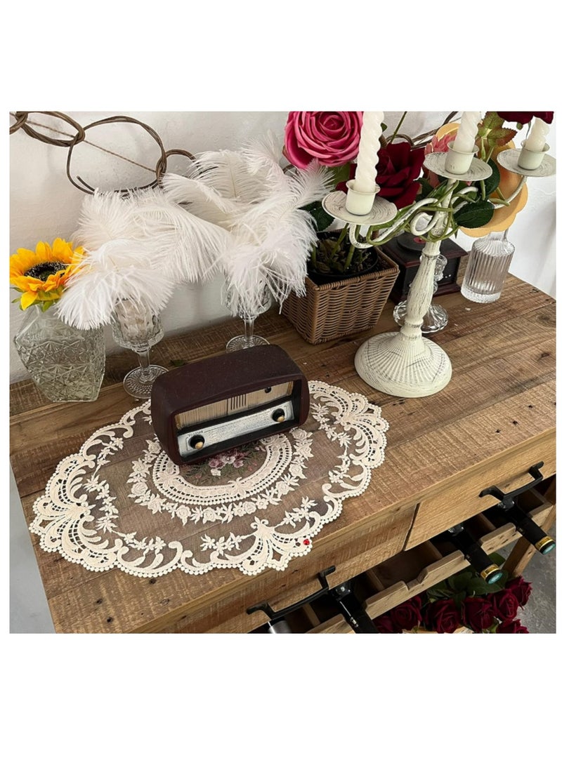 Retro French Style Lace Placemats Fashionable Embroidered Cup Mat vase mat 12”x16”,Beige - Image 3