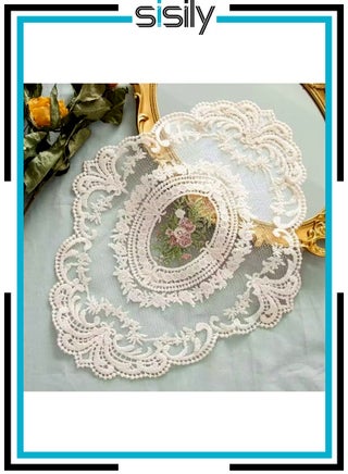 Lace Placemats 12”x16” Beige - Retro French Style Embroidered Cup Mat/Vase Mat, Fashionable Table Decor