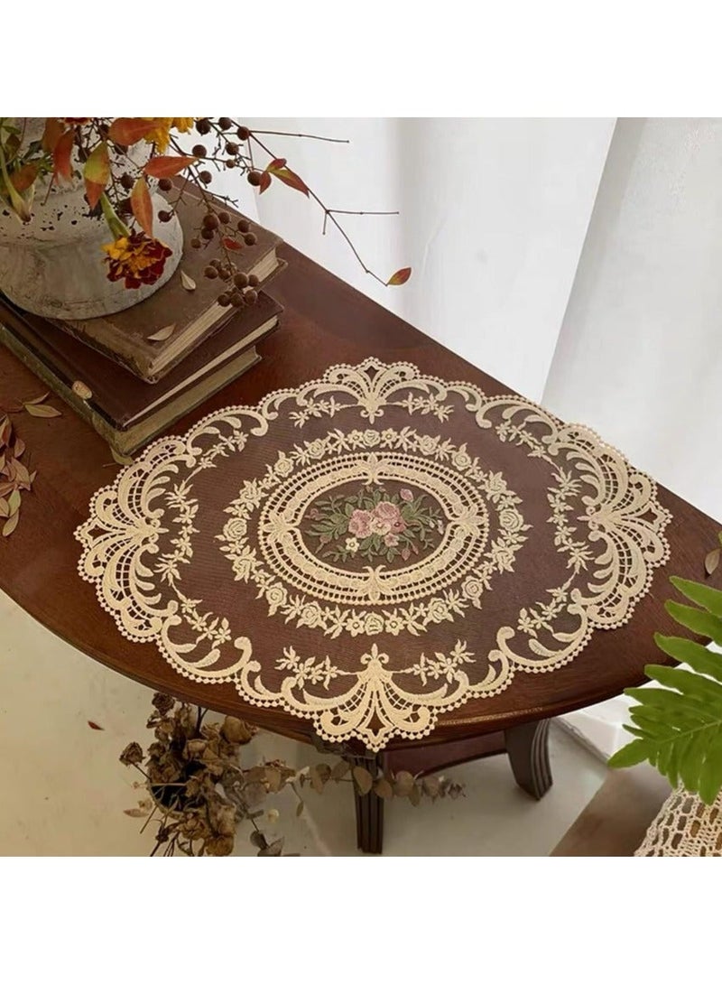 أغطية مائدة من الدانتيل 12×16 بوصة باللون البيج - حصيرة كوب/حصيرة مزهرية مطرزة بأسلوب فرنسي عتيق، ديكور طاولة عصري - Image 2