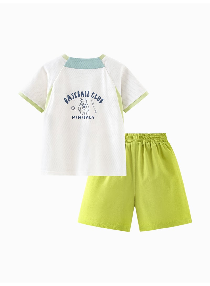 ميني بالا نقطة أزرار طفل غريبة جنسًا بطبعة نادي البيسبول الرياضي بأكمام قصيرة وقصر، قطعة رابطة منقطة وقابلة للتنفس، تصميم قوس قزح، أسفل بأربطة مرنة، رائعة للرياضة والارتداء اليومي والأنشطة الخارجية مجموعة فستان طفل - Image 5