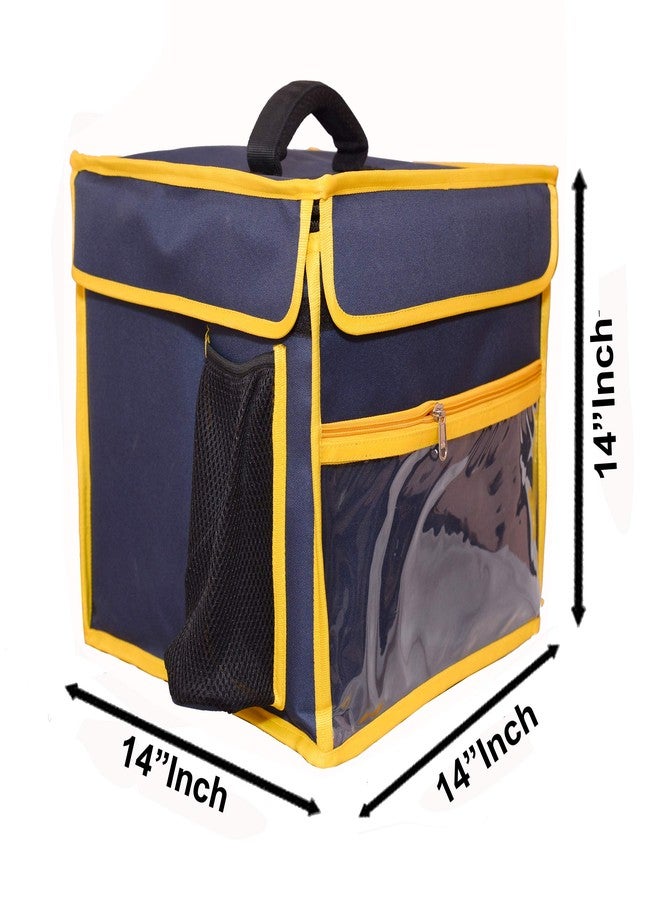 Quaffor Food/Pizza/Tiffin Delivery Bag 14 * 14 * 14 Nay Blue with Yellow Color - Image 2