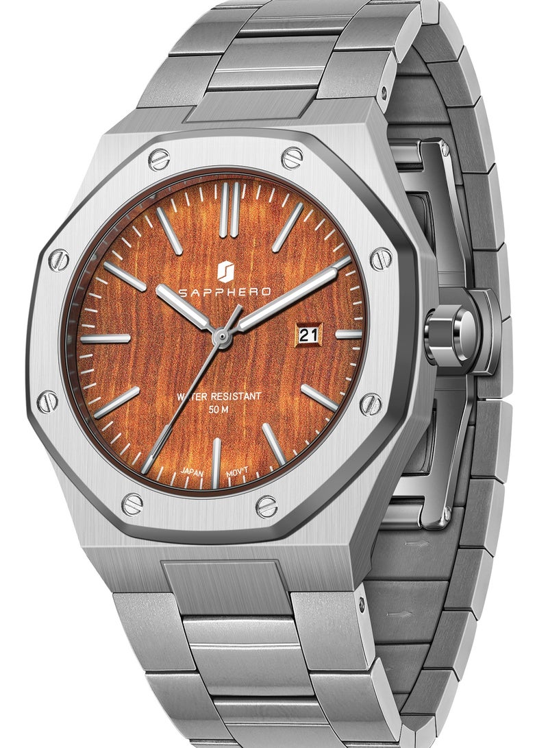 Sapphero Watch for Men Stainless Steel Mens Watches Waterproof Analog Quartz Movement Wrist Watch Gifts for Men - Image 1