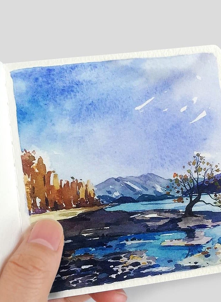 SOLARAE Portable Watercolor Sketchbook, 3.9x3.9 Inch Mini Square Notebook, 62 Pages of Textured Watercolor Drawing Papers, 300 GSM (140lb) Art Paper, Sky Blue Cover - Image 4