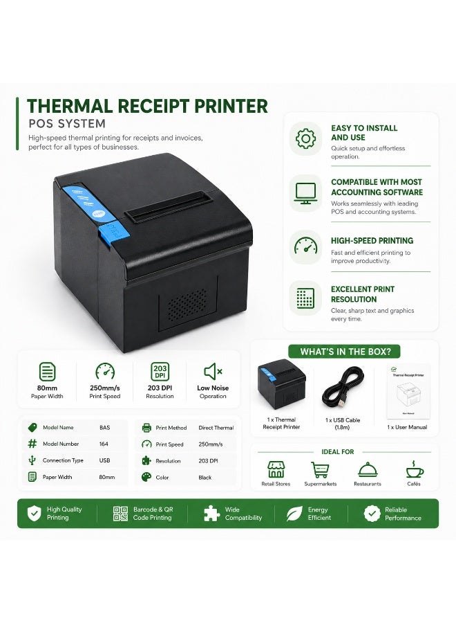 BASEET BAS-164 Thermal Receipt Printer 80×80 – High-Speed POS System Printer for Retail, Restaurant & Billing Counters - Image 4