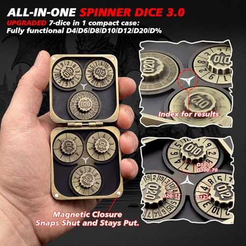 Haxtec Foldable Spinner Dice 7in1 Metal DND Dice Set Unique Foldling Pocket Dice Spinner Compatible with Dungeons and Dragons Magnetic Box DND Gifts for TTRPG Dungeon Masters RPG Collector - Image 5