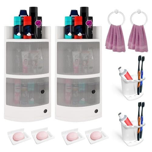 TNT THE NEXT TREND Unbreakable Plastic Bathroom Shower Corner Cabinet Sdx Combo With 2 Soap Dish Holders, 1 Multipurpose Toothbrush Holder And 1 Towel/Napkin Holder (White) - Image 1
