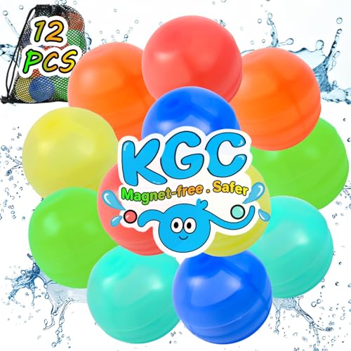 KGC 12 PCS Reusable Water Balloons No Magnets Self Sealing Silicone Water Bomb with Mesh Bag Quick Fill Water Splash Ball for Outdoor Activities Summer Toys Swimming Pool Toys Party Gift for Kids - Image 1