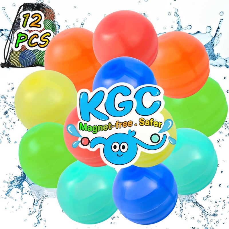 KGC 12 PCS Reusable Water Balloons No Magnets Self Sealing Silicone Water Bomb with Mesh Bag Quick Fill Water Splash Ball for Outdoor Activities Summer Toys Swimming Pool Toys Party Gift for Kids - Image 2