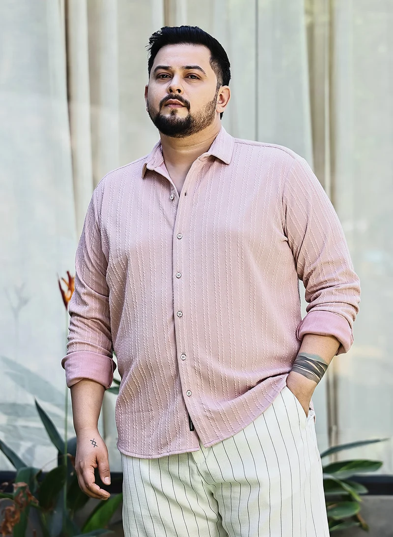 Instafab Plus Instafab Plus Men's Rouge Pink Parallel-Crease Tactile Shirt For Casual Wear | Spread Collar | Long Cuffed Sleeves | Button Closure | Plus Size Shirt Crafted With Comfort Fit For Everyday Wear