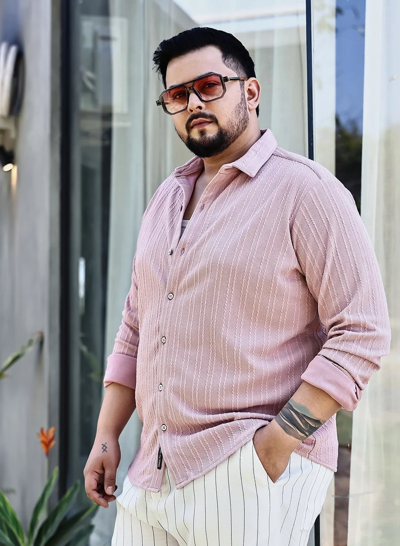 Instafab Plus Instafab Plus Men's Rouge Pink Parallel-Crease Tactile Shirt For Casual Wear | Spread Collar | Long Cuffed Sleeves | Button Closure | Plus Size Shirt Crafted With Comfort Fit For Everyday Wear