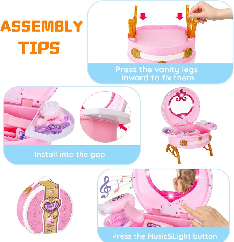 Bettina Portable Princess Vanity with Magic Mirror, Kids Makeup Vanity & Styling Tools, Lights and Sounds, Girls Toys Gifts for 3-12 Year Old Kids Toddler Birthday Gift - Image 5