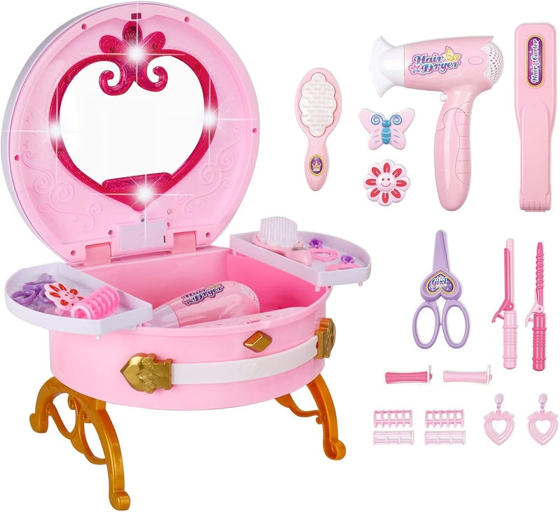 Bettina Portable Princess Vanity with Magic Mirror, Kids Makeup Vanity & Styling Tools, Lights and Sounds, Girls Toys Gifts for 3-12 Year Old Kids Toddler Birthday Gift - Image 3