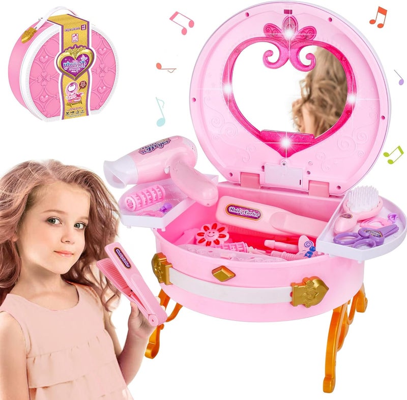Bettina Portable Princess Vanity with Magic Mirror, Kids Makeup Vanity & Styling Tools, Lights and Sounds, Girls Toys Gifts for 3-12 Year Old Kids Toddler Birthday Gift - Image 1