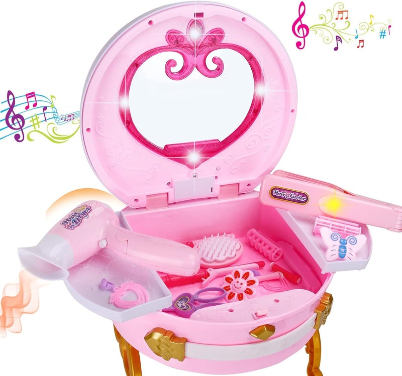 Bettina Portable Princess Vanity with Magic Mirror, Kids Makeup Vanity & Styling Tools, Lights and Sounds, Girls Toys Gifts for 3-12 Year Old Kids Toddler Birthday Gift - Image 2