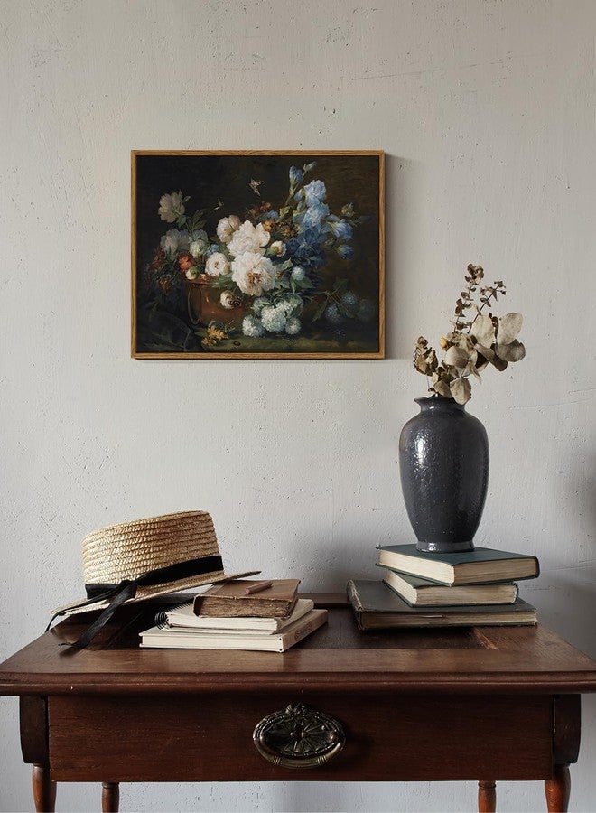 ARPEOTCY Vintage Framed Canvas Wall Art, Bathroom Hydrangea Peonies Floral Pictures Prints Retro Wall Decor, Farmhouse Moody Bedroom Living Room Flower Paintings, 12x16 Inch - Image 2