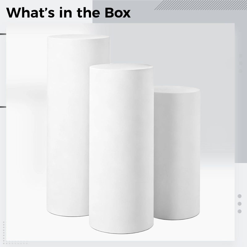 White Cylinder Pedestal Covers 3 Pcs Stretchable Full Coverage Round Backdrop Stand Covers Easy Install Reusable For Events - Image 5