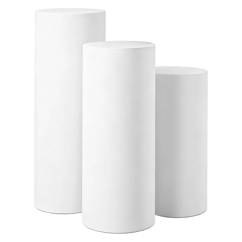 White Cylinder Pedestal Covers 3 Pcs Stretchable Full Coverage Round Backdrop Stand Covers Easy Install Reusable For Events - Image 2