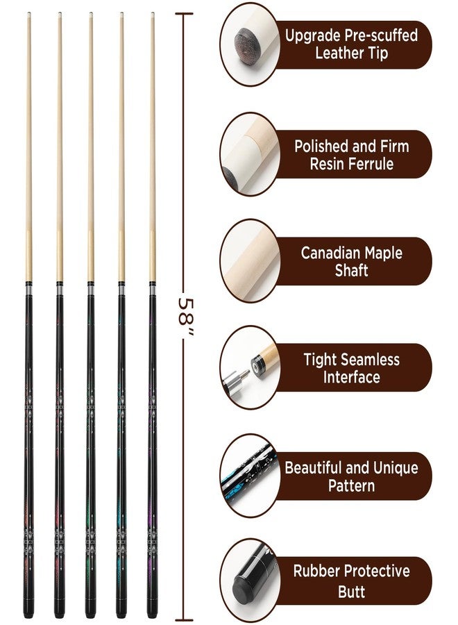Winucue Pool Cue, 58" Billiard Cue Stick 2-Piece Maple Wood Pool Cue Stick 18 19 20 21oz for Bar House Pool Table Sports (Set of 5) - Image 2