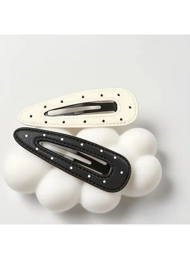 2pcs Black Polka Dot Hair Clips Durable Plastic Side Bangs Clips For Daily Commute And Parties Secure Hold For Wigs And Hair Accessories - Image 1