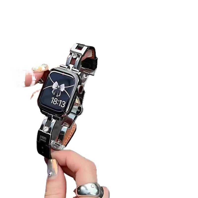 Adjustable Leather Classic Strap Smartwatch Band Compatible with Apple Watch 38 40 41 42 44 45 49mm with Fit Replacement Strap in Black - Image 1