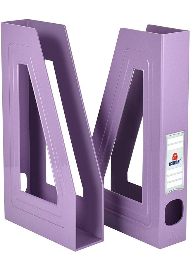 Acrimet Magazine File Holder Bin Storage, Vertical Rack for Documents, Folders and Mail, Durable Plastic Desk Organizer for Office & Home (Solid Purple Color) (2 Pack) - Image 2