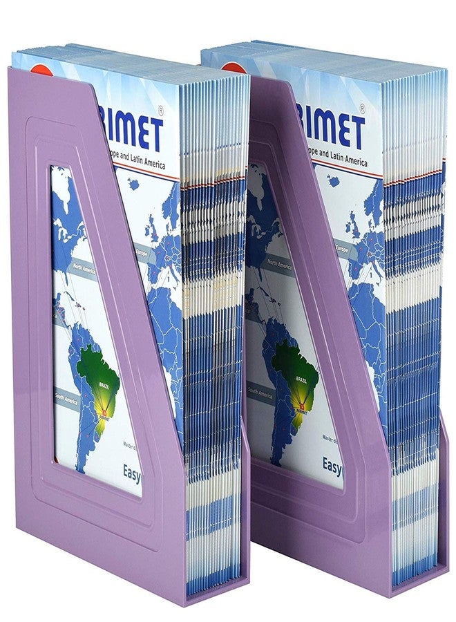 Acrimet Magazine File Holder Bin Storage, Vertical Rack for Documents, Folders and Mail, Durable Plastic Desk Organizer for Office & Home (Solid Purple Color) (2 Pack) - Image 3