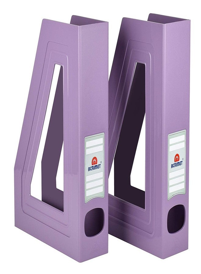 Acrimet Magazine File Holder Bin Storage, Vertical Rack for Documents, Folders and Mail, Durable Plastic Desk Organizer for Office & Home (Solid Purple Color) (2 Pack) - Image 1