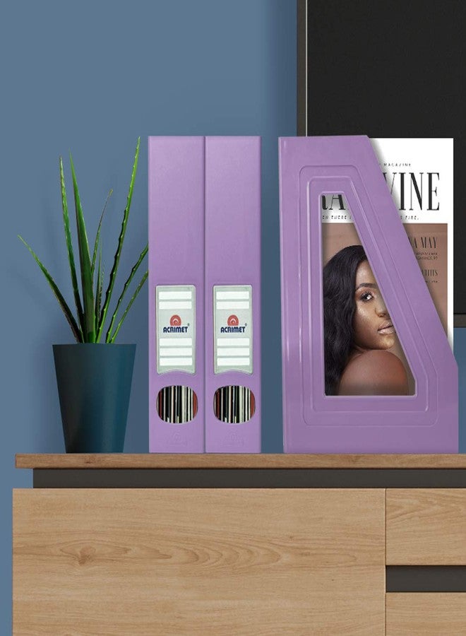 Acrimet Magazine File Holder Bin Storage, Vertical Rack for Documents, Folders and Mail, Durable Plastic Desk Organizer for Office & Home (Solid Purple Color) (2 Pack) - Image 4