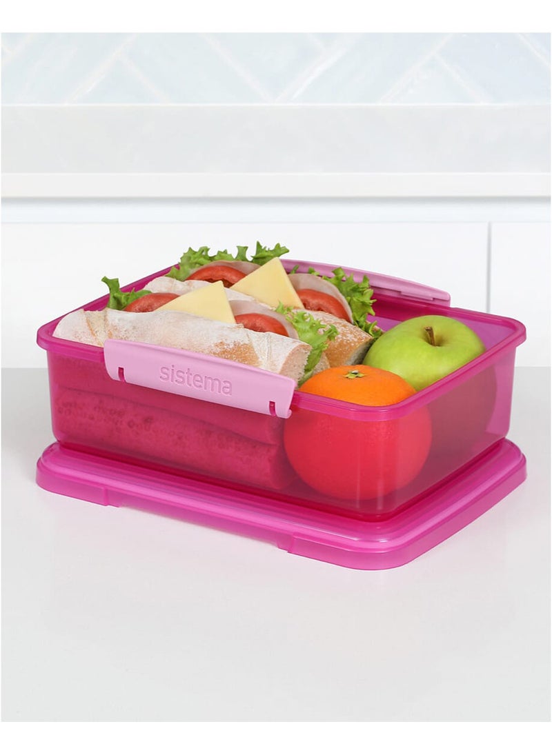 Sistema Lunch 2L Pink – BPA Free Reusable Lunch Box with Secure Locking Clip, Large Food Storage Container for Meal Prep, Sandwiches, Salads, School, Office & Travel - Image 3
