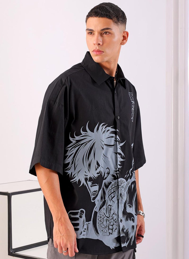 The Indian Garage Co Men Oversized Anime Print Half Sleeves Cutaway Collar Street Wear Shirt  - Image 5