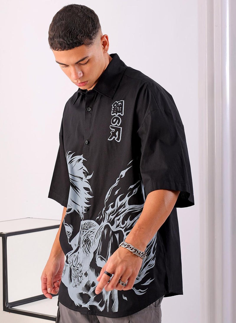 The Indian Garage Co Men Oversized Anime Print Half Sleeves Cutaway Collar Street Wear Shirt  - Image 4