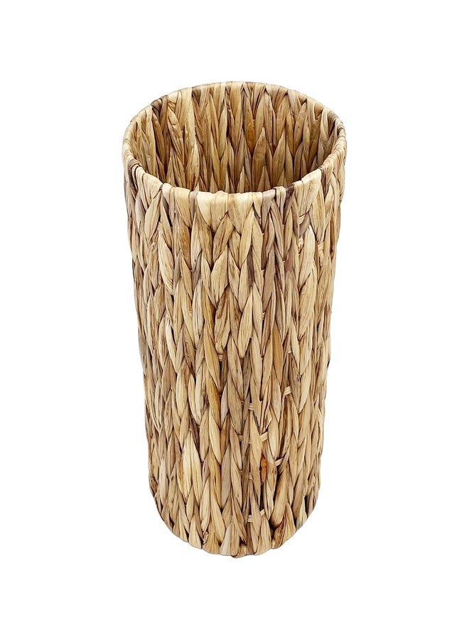 EITMOW Water Hyacinth Wicker Trash Can, Handwoven Natural Fiber Waste Basket, Small Boho Decorative Garbage Bin for Bathroom, Bedroom, Office, 7.5"×6.5"×11" - Image 1