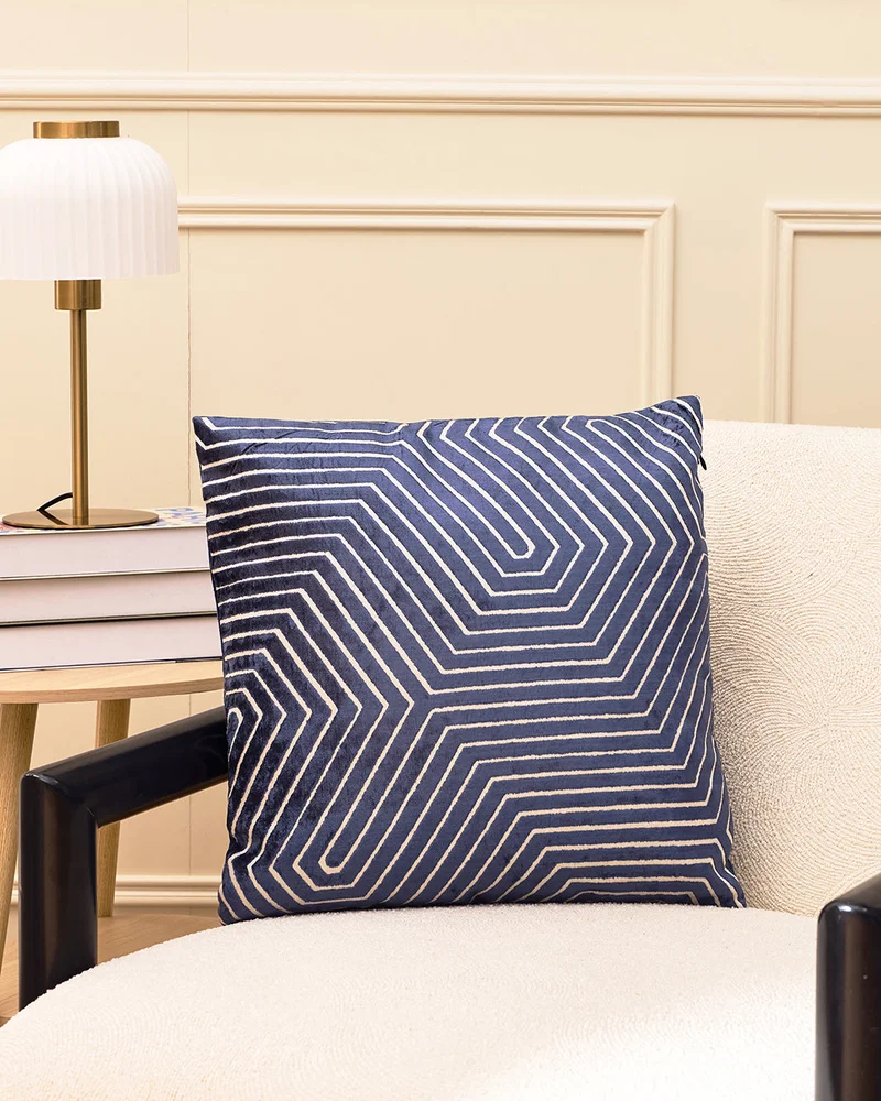 REDTAG Navy Square Jacquard Cushion