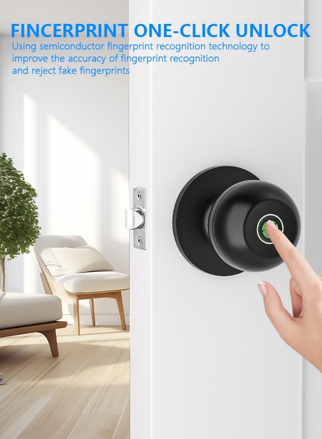 Smart Door Knob, Fingerprint Door Lock with  Keys, Keyless Entry Door Lock, 3 Ways Unlock Biometric Door Knob, Emergency Charging Door Lock for Interior Door,TTlock bluetooth control (Black) - Image 3