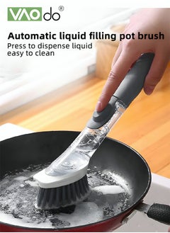 VAOdo Dish Brush with Soap Dispenser Storage Soap Dispensing Dish Brush for Cleaning Dishes, Pots, Sink, Bath tub - Dishwashing Brush with Long Handle and 2 Replaceable Sponge 2 Dish Brush  - Image 3