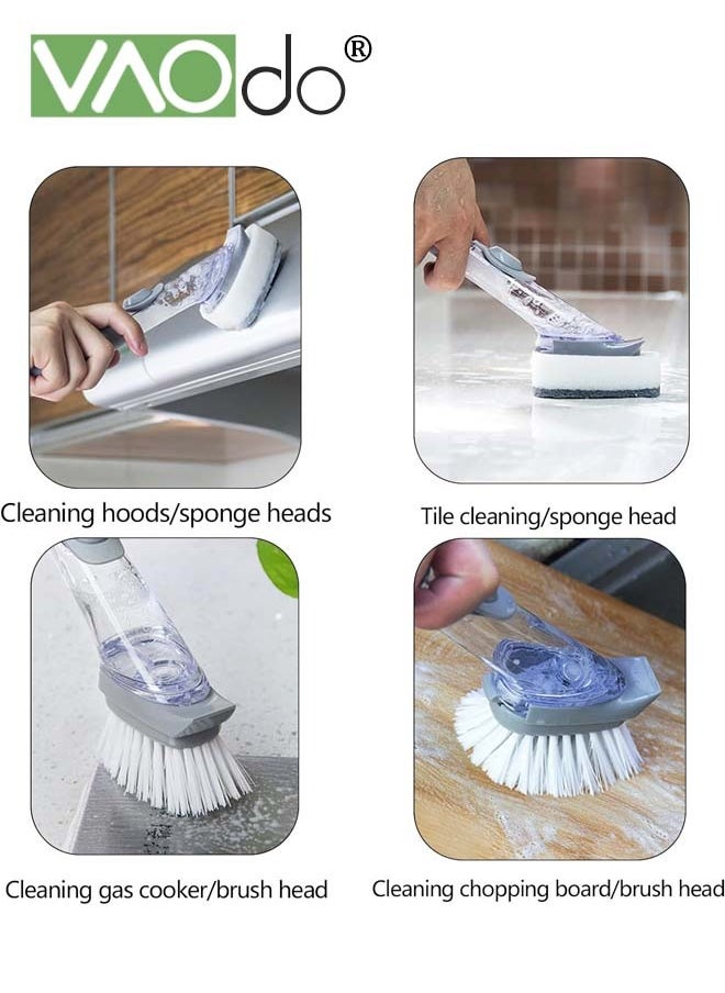 VAOdo - Dish Brush with Soap Dispenser Storage Soap Dispensing Dish Brush for Cleaning Dishes, Pots, Sink, Bath tub - Dishwashing Brush with Long Handle and 2 Replaceable Sponge 2 Dish Brush - Image 1