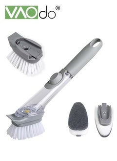 VAOdo Dish Brush with Soap Dispenser Storage Soap Dispensing Dish Brush for Cleaning Dishes, Pots, Sink, Bath tub - Dishwashing Brush with Long Handle and 2 Replaceable Sponge 2 Dish Brush  - Image 1
