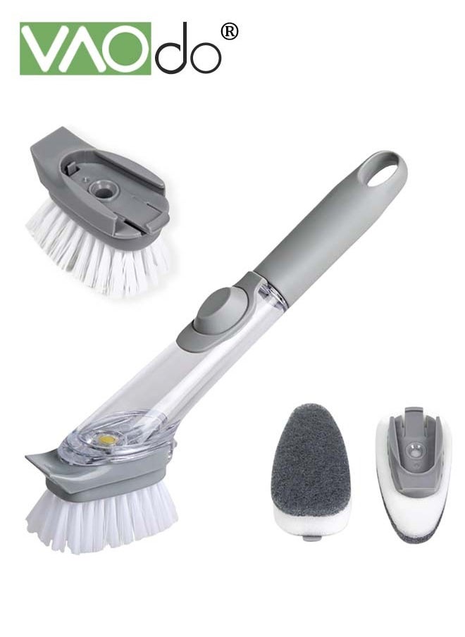 VAOdo - Dish Brush with Soap Dispenser Storage Soap Dispensing Dish Brush for Cleaning Dishes, Pots, Sink, Bath tub - Dishwashing Brush with Long Handle and 2 Replaceable Sponge 2 Dish Brush - Image 1